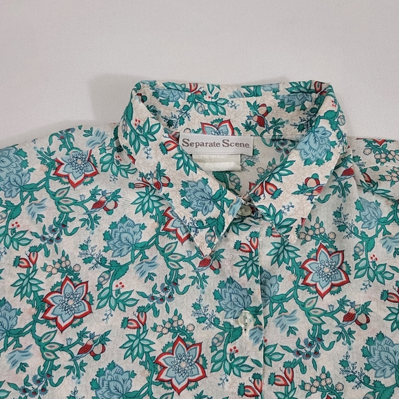 Vtg Floral Print Button Front Long Sleeve Blouse Top - Picture 3 of 12